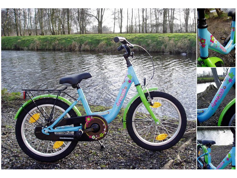  Kinderfiets 16 inch - Bike Fun Flower blauw-groen