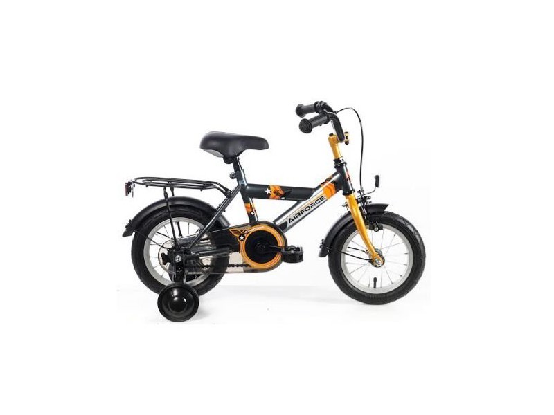 Kinderfiets 12inch - Bike Fun Airforce antraciet-oranje