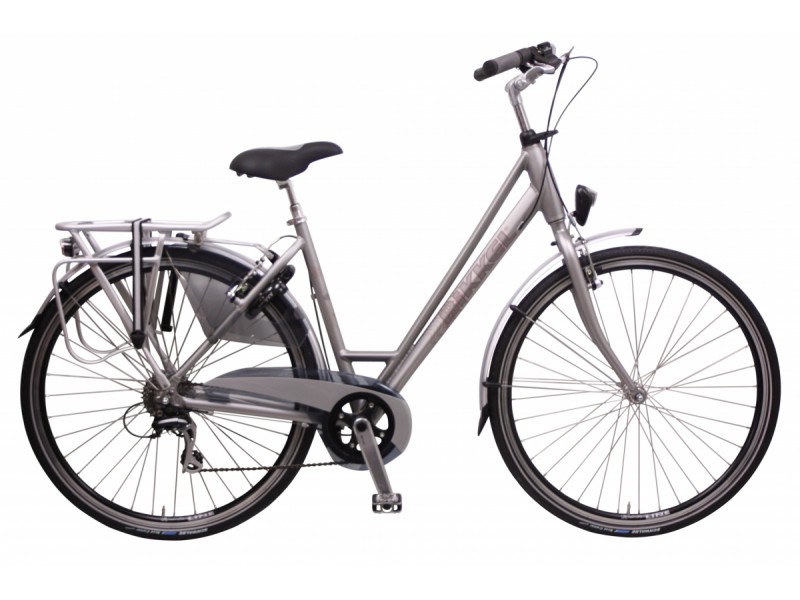 Dames Hybride fiets 28inch - Bikkel Coro 24V matt silver 56cm