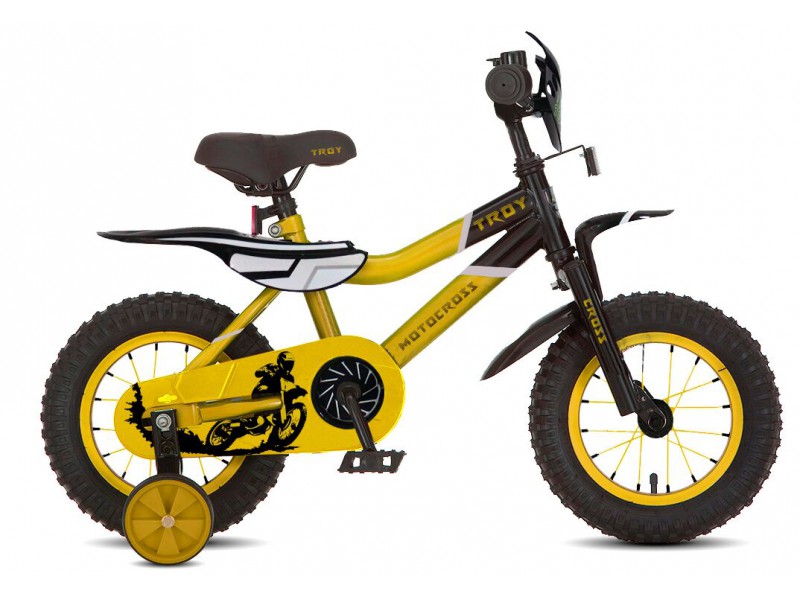 Kinderfiets 12inch - Troy Motocross geel
